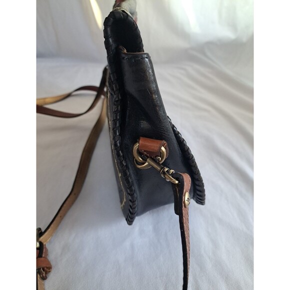 Patricia Nash Arezzo Saddle Bag Black Leather Purse Embroidered - Picture 6 of 16